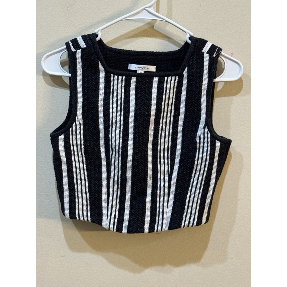 Carven Black White Boucle Striped Crop Top Crossover Back Size 34 (XS)